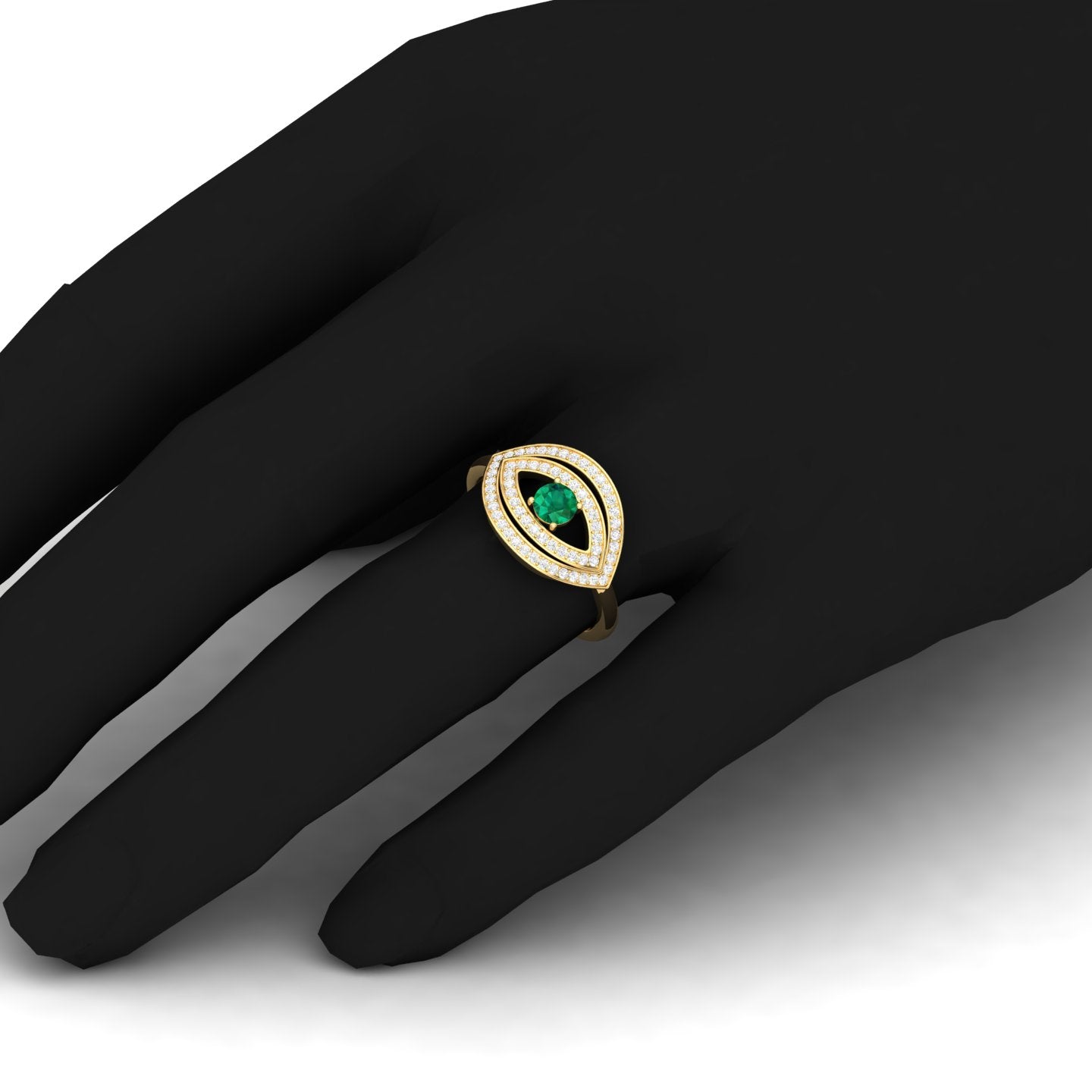 Maurya Solitaire Pink Amethyst Evil Eye Promise Ring with Pave-Set Diamonds