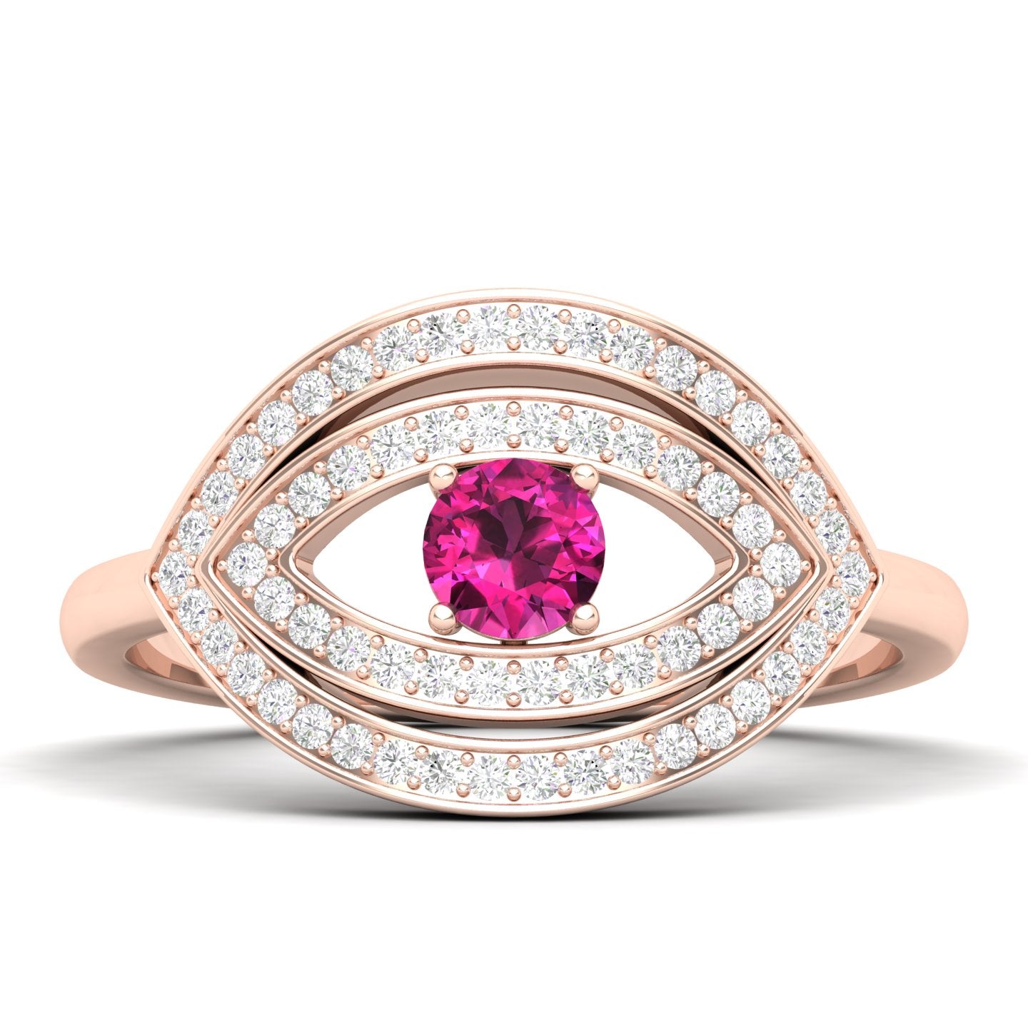 Maurya Solitaire Pink Amethyst Evil Eye Promise Ring with Pave-Set Diamonds