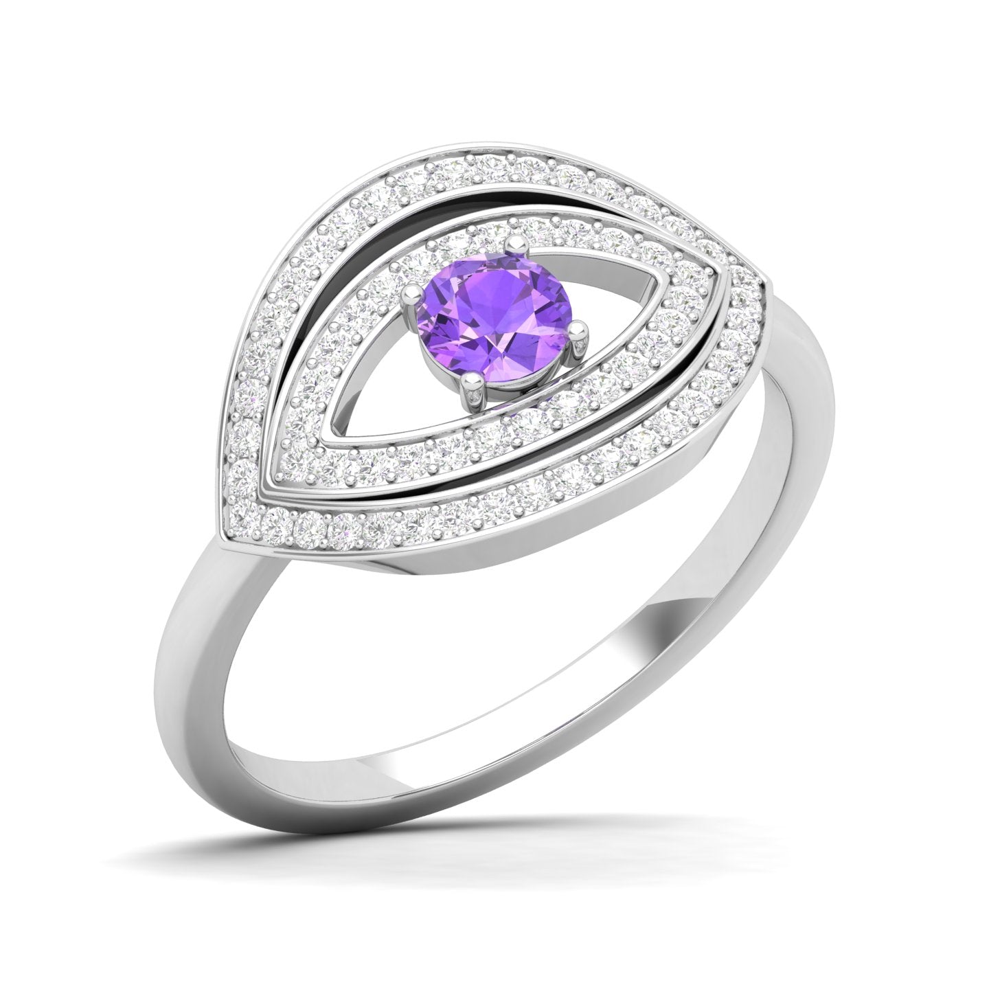 Maurya Solitaire Pink Amethyst Evil Eye Promise Ring with Pave-Set Diamonds