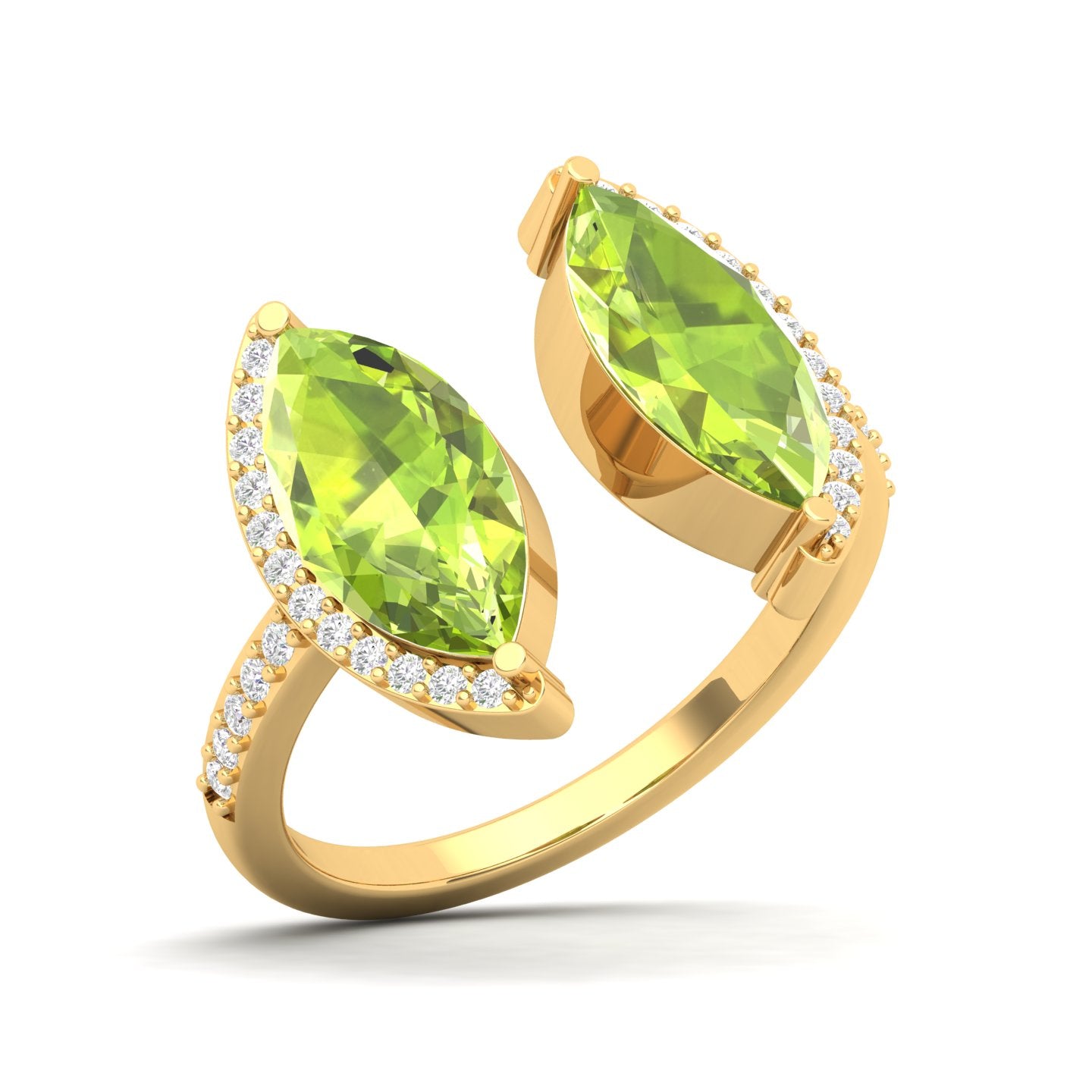 Maurya Nature Eyes Peridot Two Stone Engagement Ring with Accent Diamond