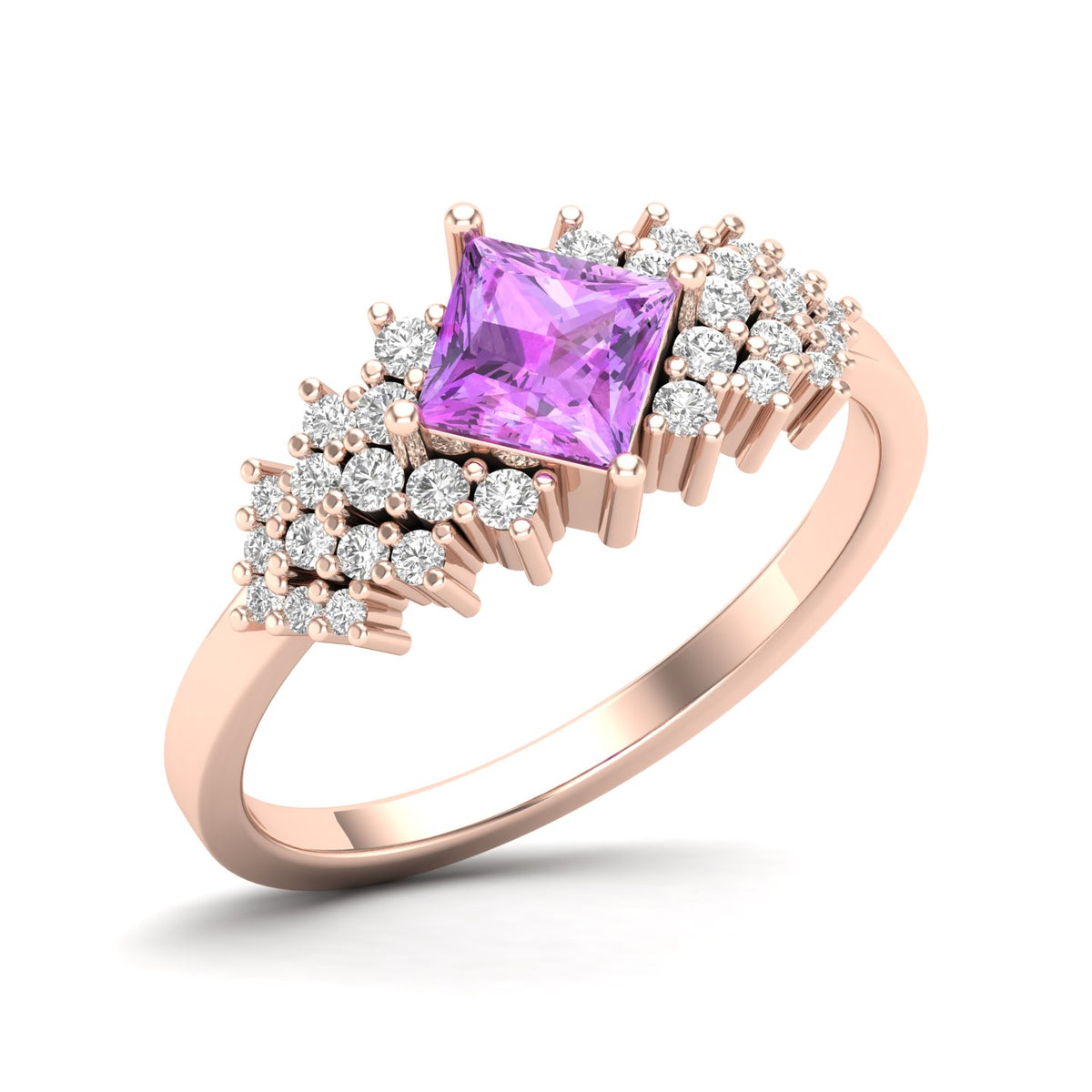 Maurya Pink Amethyst Queen Bee Engagement Ring with Accent Diamonds