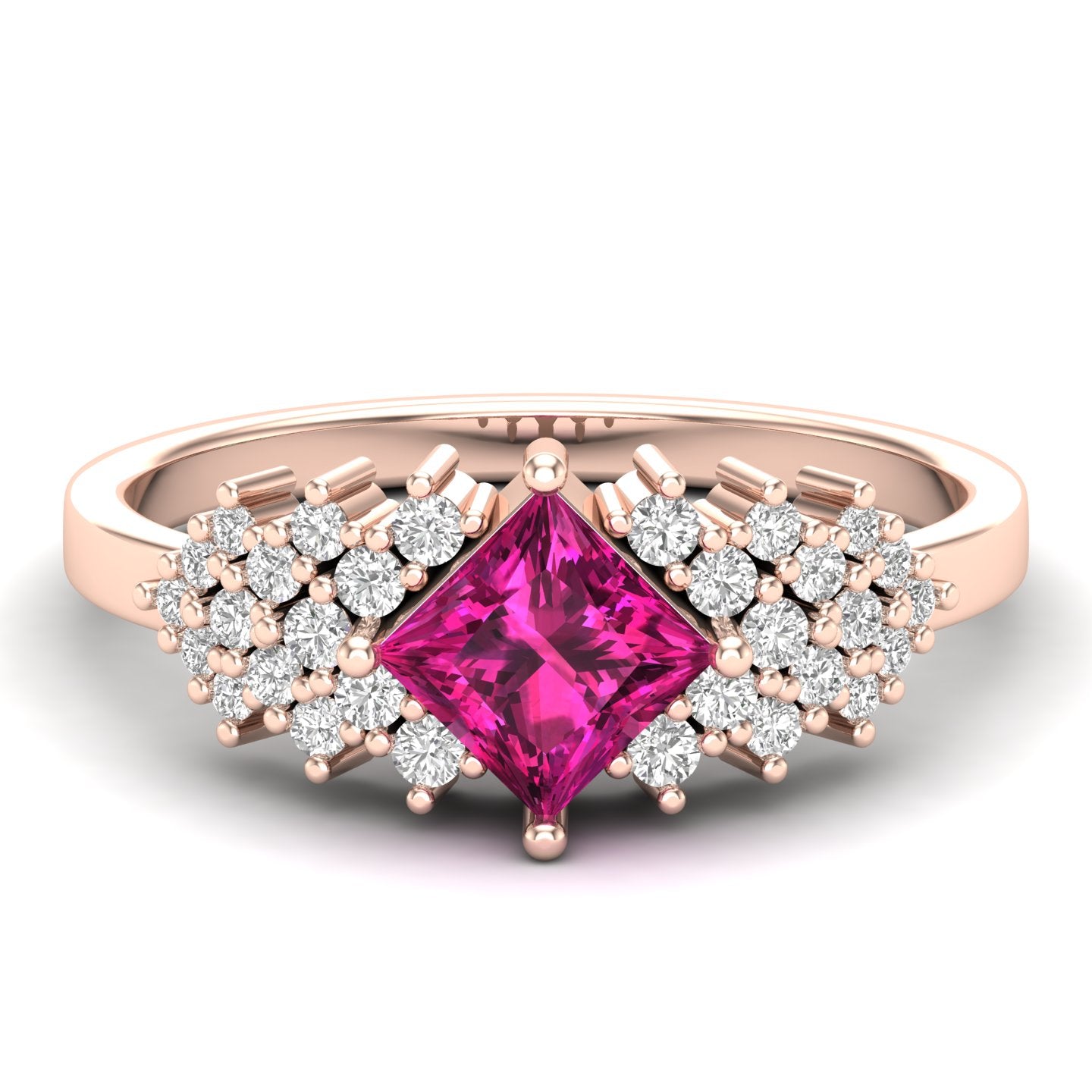 Maurya Pink Amethyst Queen Bee Engagement Ring with Accent Diamonds