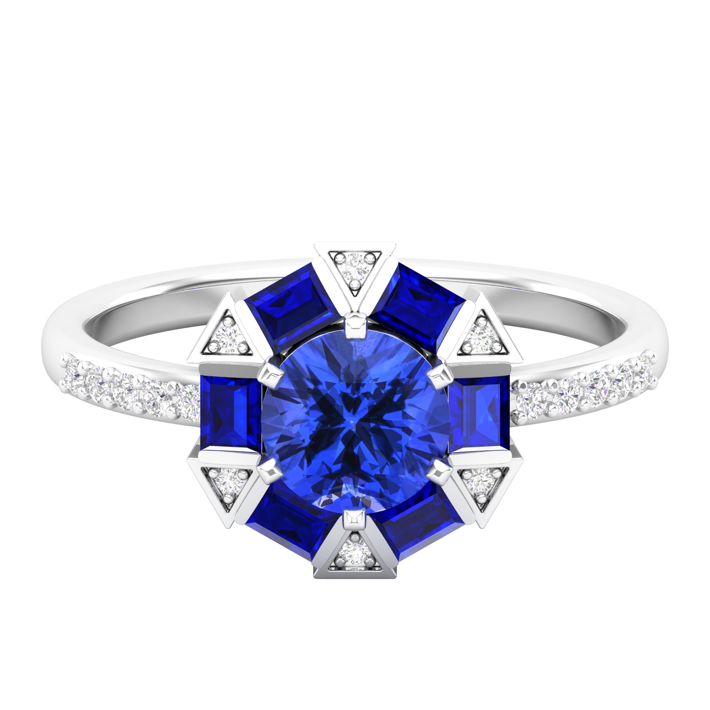 Maurya Spiritual Center Pink Amethyst Halo Engagement Ring with Diamond and Sapphire