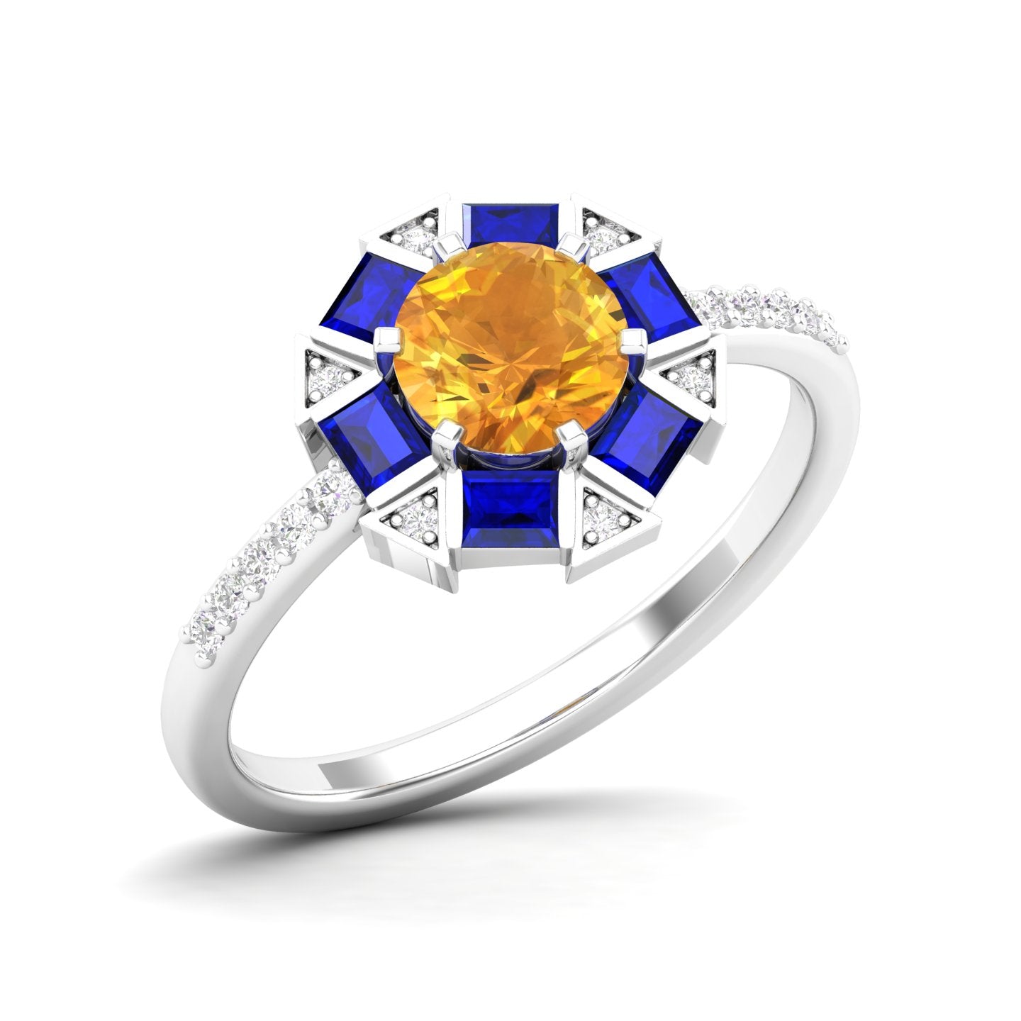 Maurya Spiritual Center Pink Amethyst Halo Engagement Ring with Diamond and Sapphire