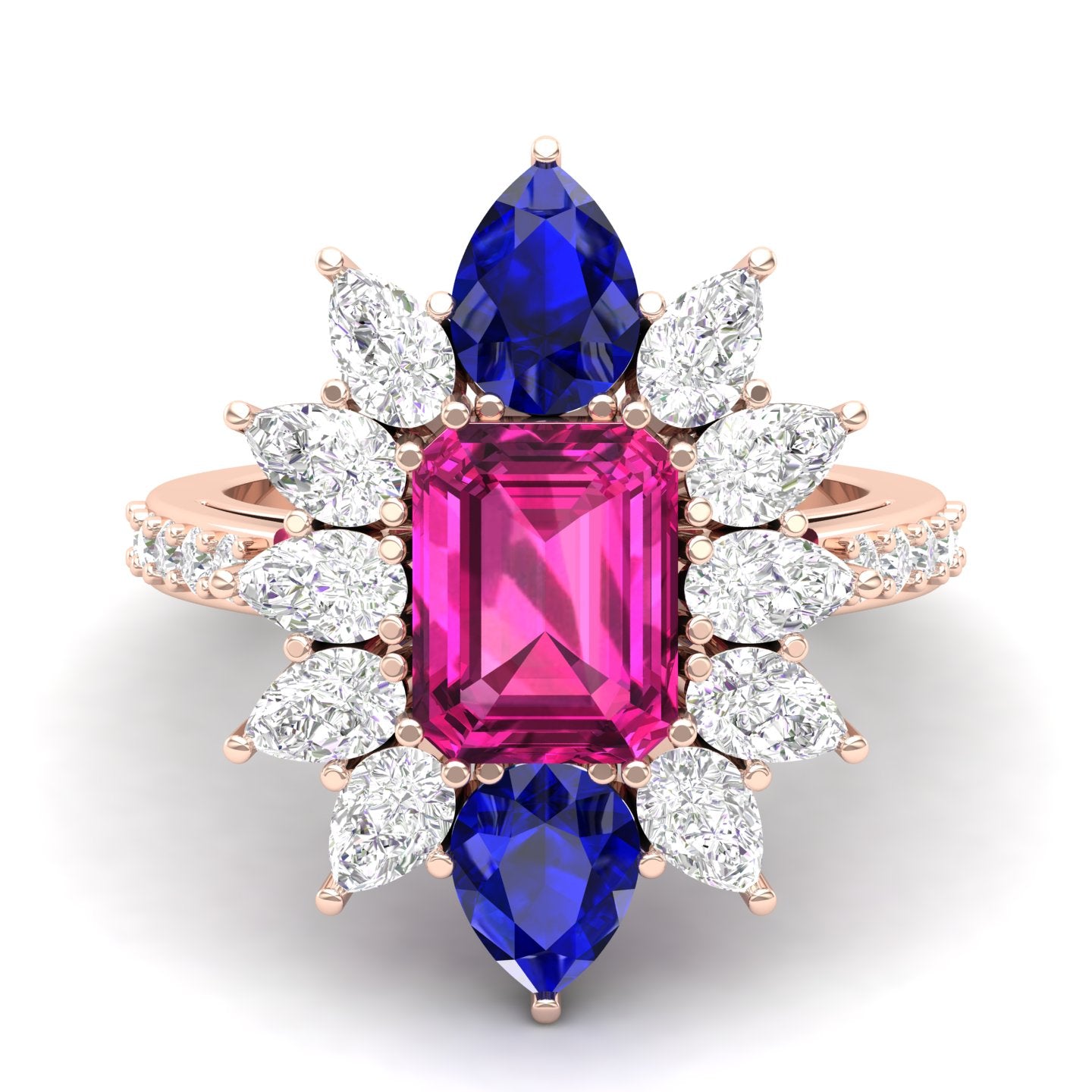 Maurya Solitaire Pink Amethyst Big Pollen Engagement Ring with Sapphire Halo