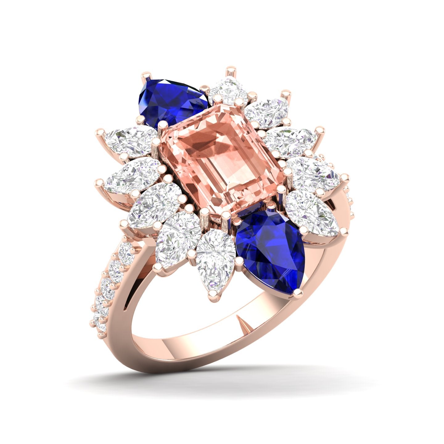 Maurya Solitaire Pink Amethyst Big Pollen Engagement Ring with Sapphire Halo