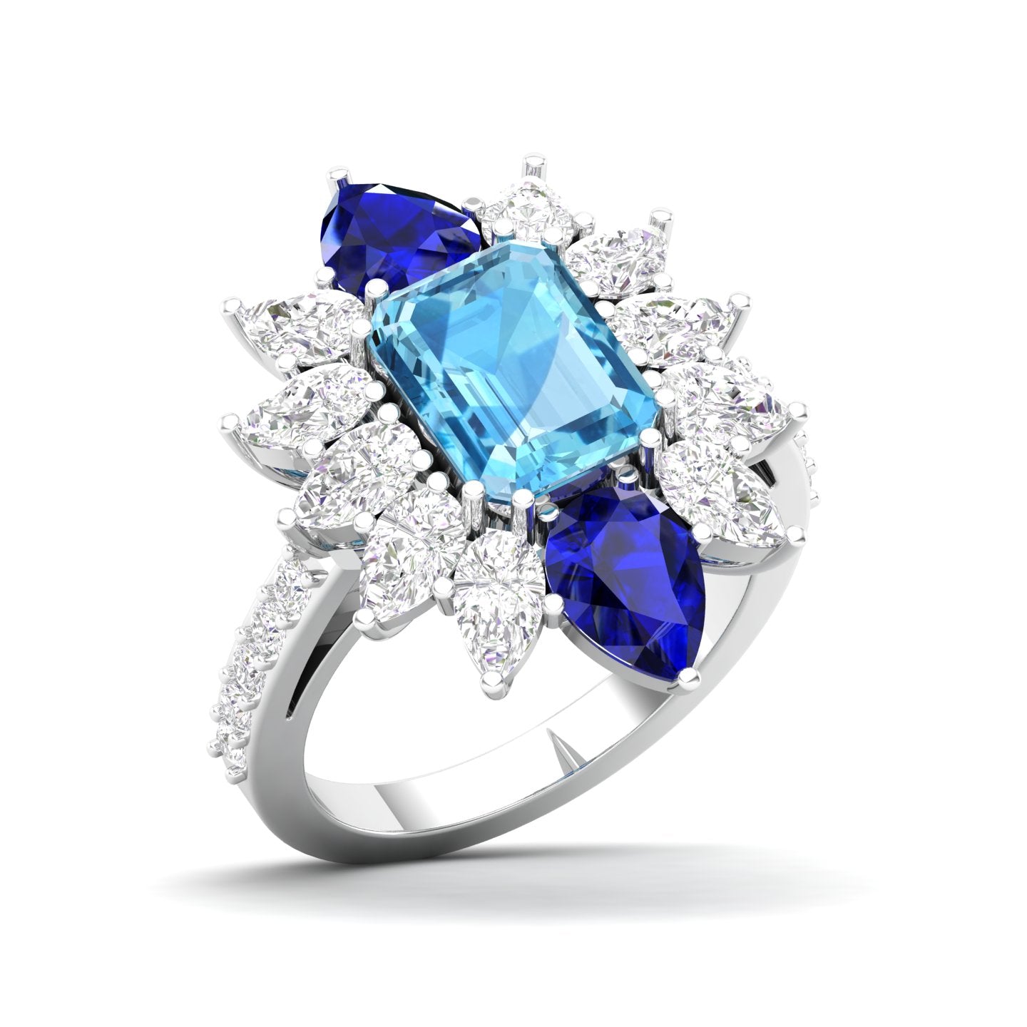 Maurya Solitaire Pink Amethyst Big Pollen Engagement Ring with Sapphire Halo