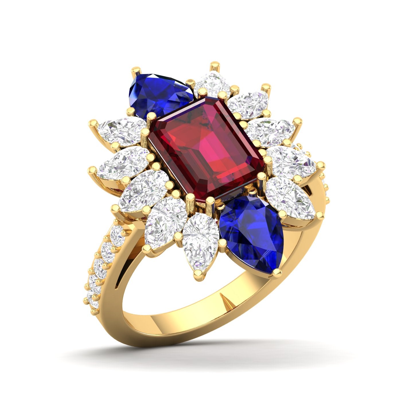 Maurya Solitaire Pink Amethyst Big Pollen Engagement Ring with Sapphire Halo