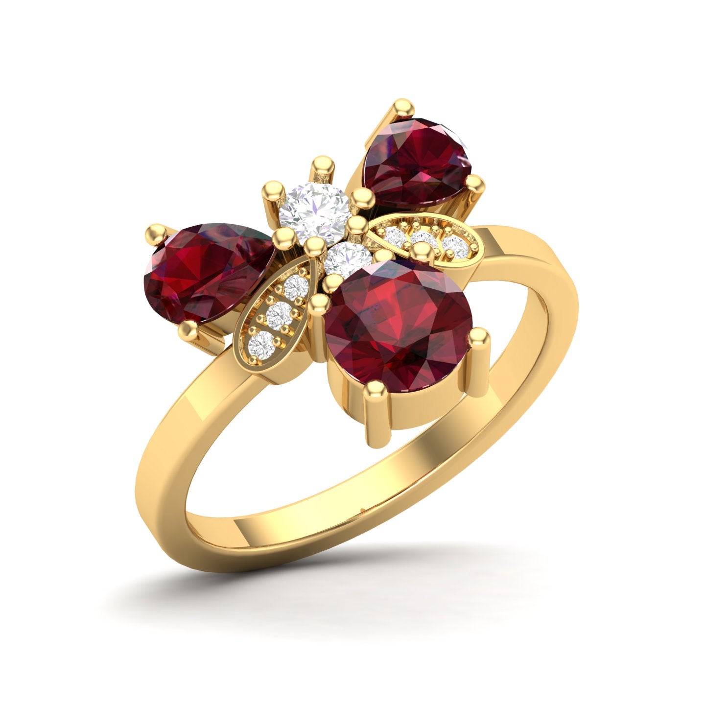Maurya Colorfly Ruby Ring with Round Diamonds