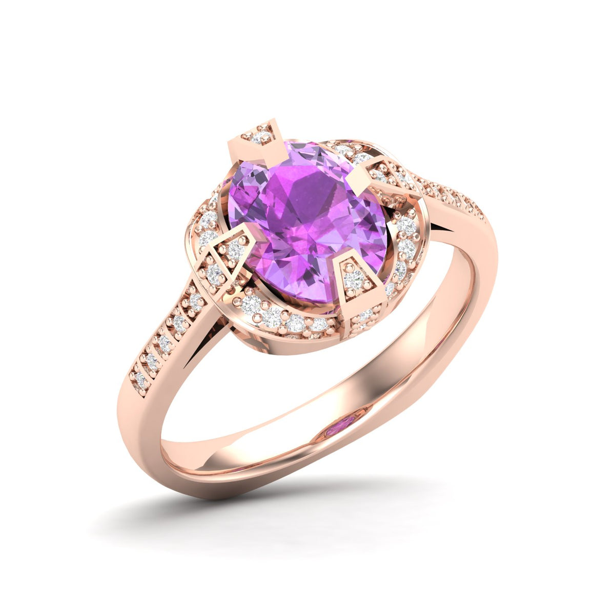 Maurya Prong Set Amethyst Hidden Gem Engagement Ring with Accent Diamonds