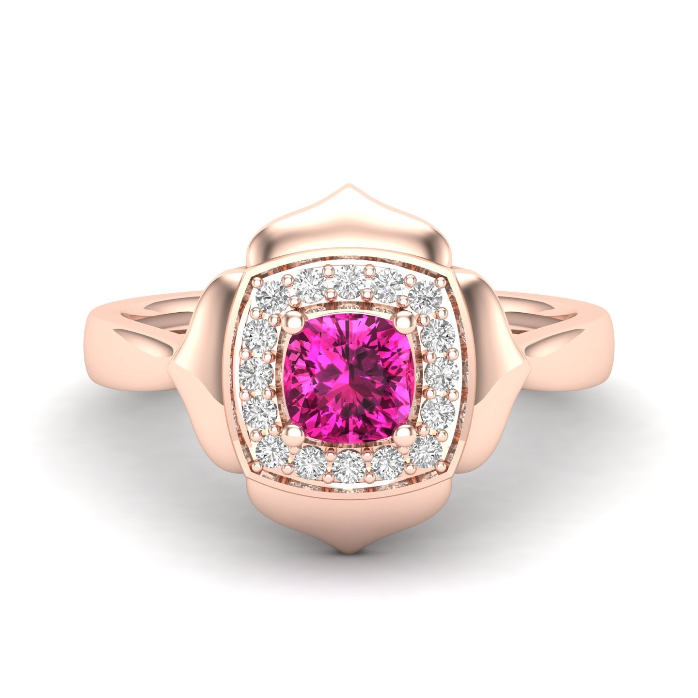 Maurya Solitaire Cushion Sapphire Prime Engagement Ring with Diamond Halo