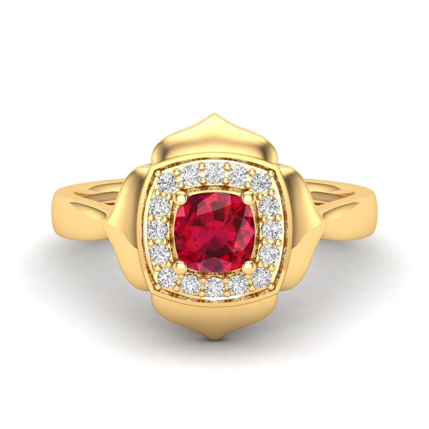 Maurya Solitaire Cushion Sapphire Prime Engagement Ring with Diamond Halo