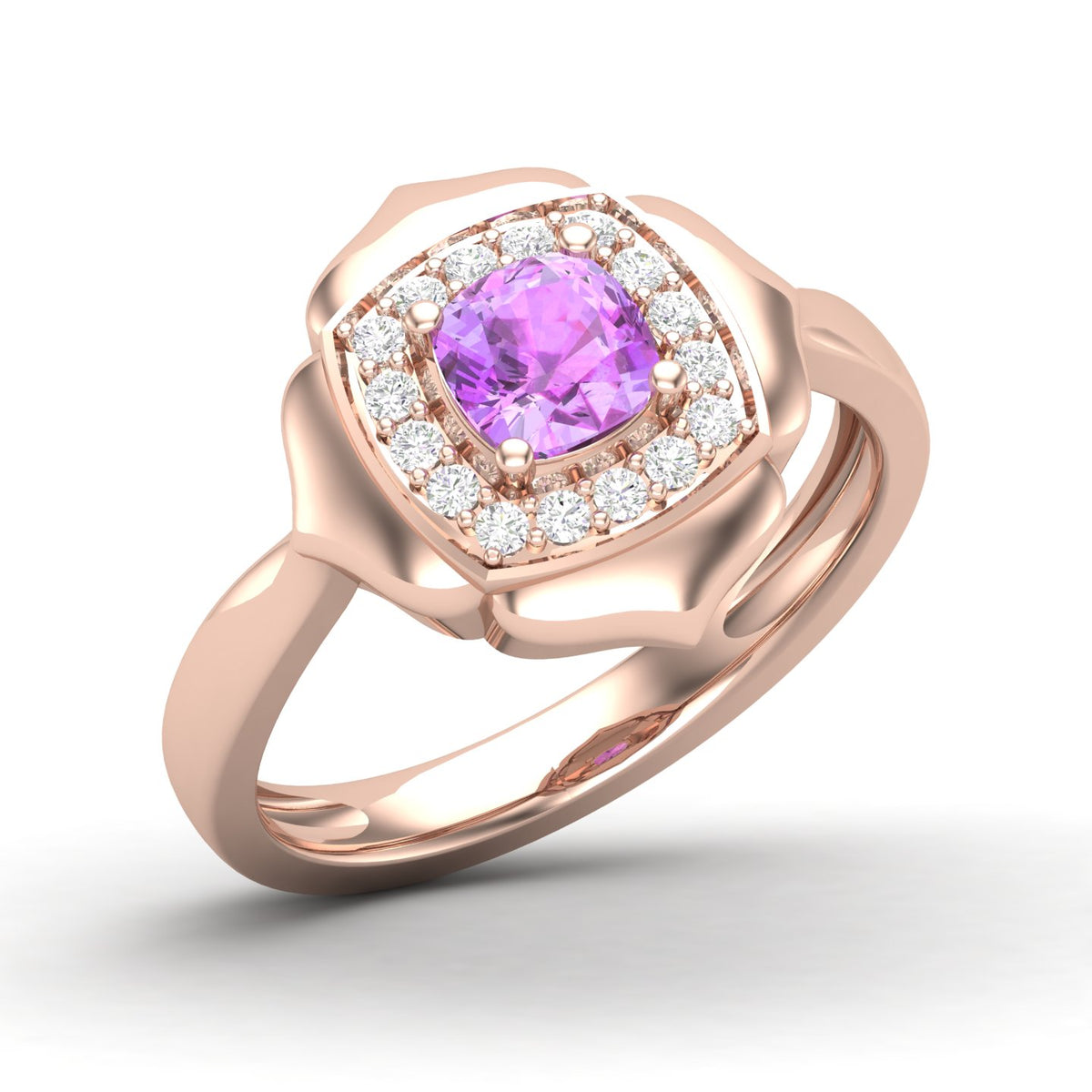 Maurya Solitaire Cushion Sapphire Prime Engagement Ring with Diamond Halo