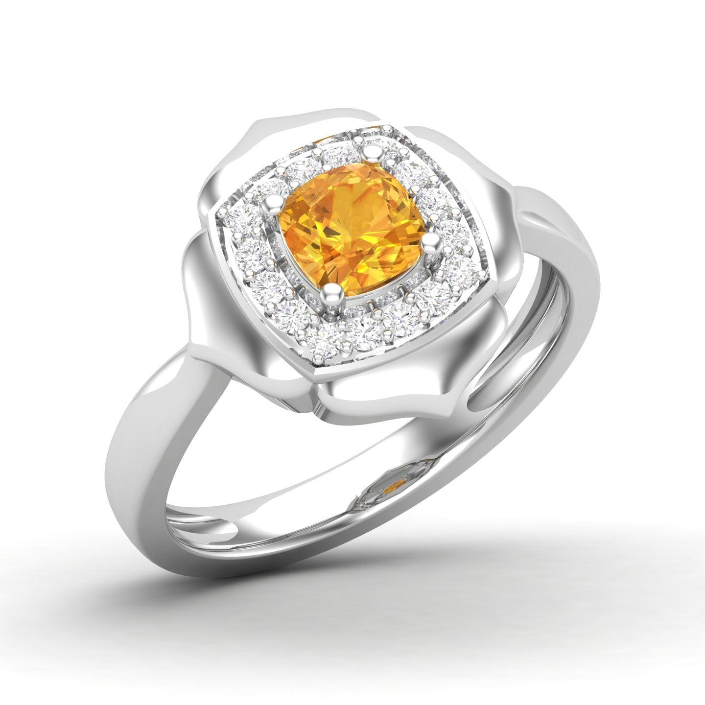 Maurya Solitaire Cushion Sapphire Prime Engagement Ring with Diamond Halo