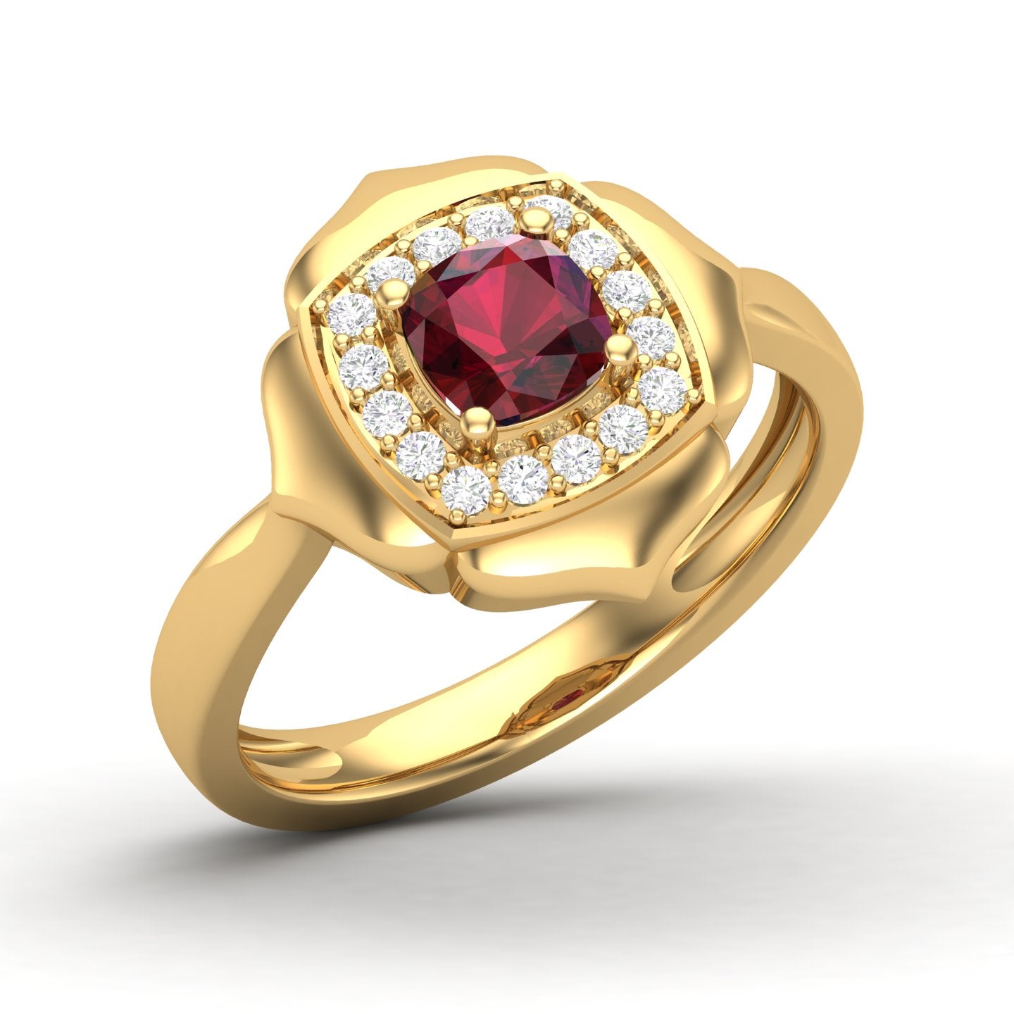 Maurya Solitaire Cushion Sapphire Prime Engagement Ring with Diamond Halo