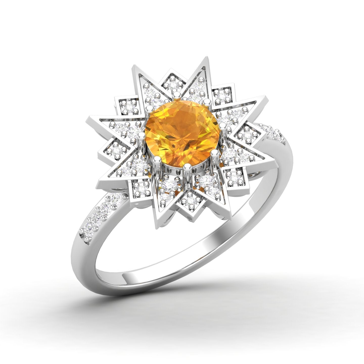 Maurya Solitaire Citrine and Pave-Set Diamond Ice Flakes Engagement Ring