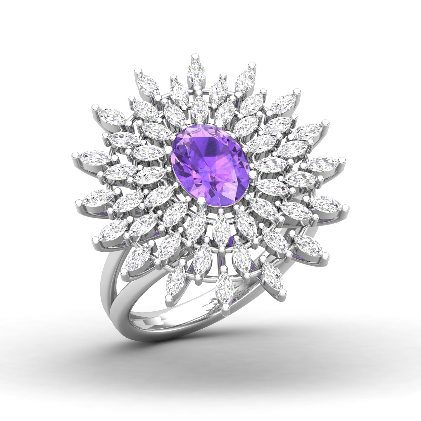 Maurya Solitaire Citrine Sunflower Cocktail Ring with Marquise Diamonds
