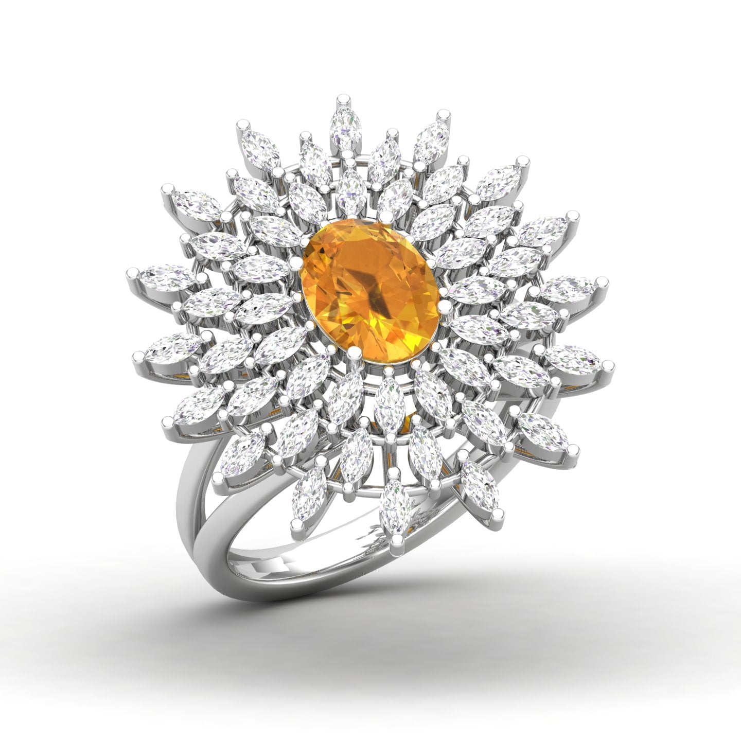 Maurya Solitaire Citrine Sunflower Cocktail Ring with Marquise Diamonds