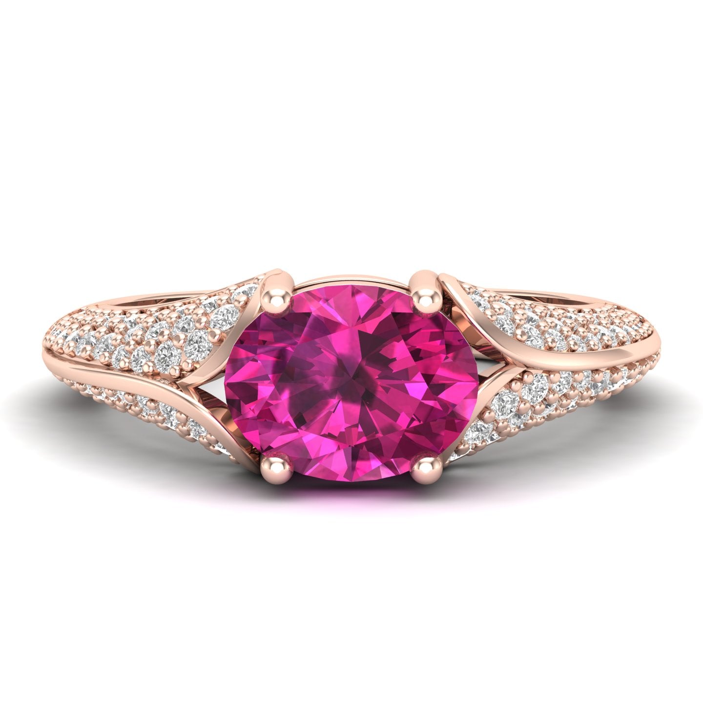 Maurya Solitaire Tanzanite Fiore East-West Knife Edge Engagement Ring with Accent Diamonds