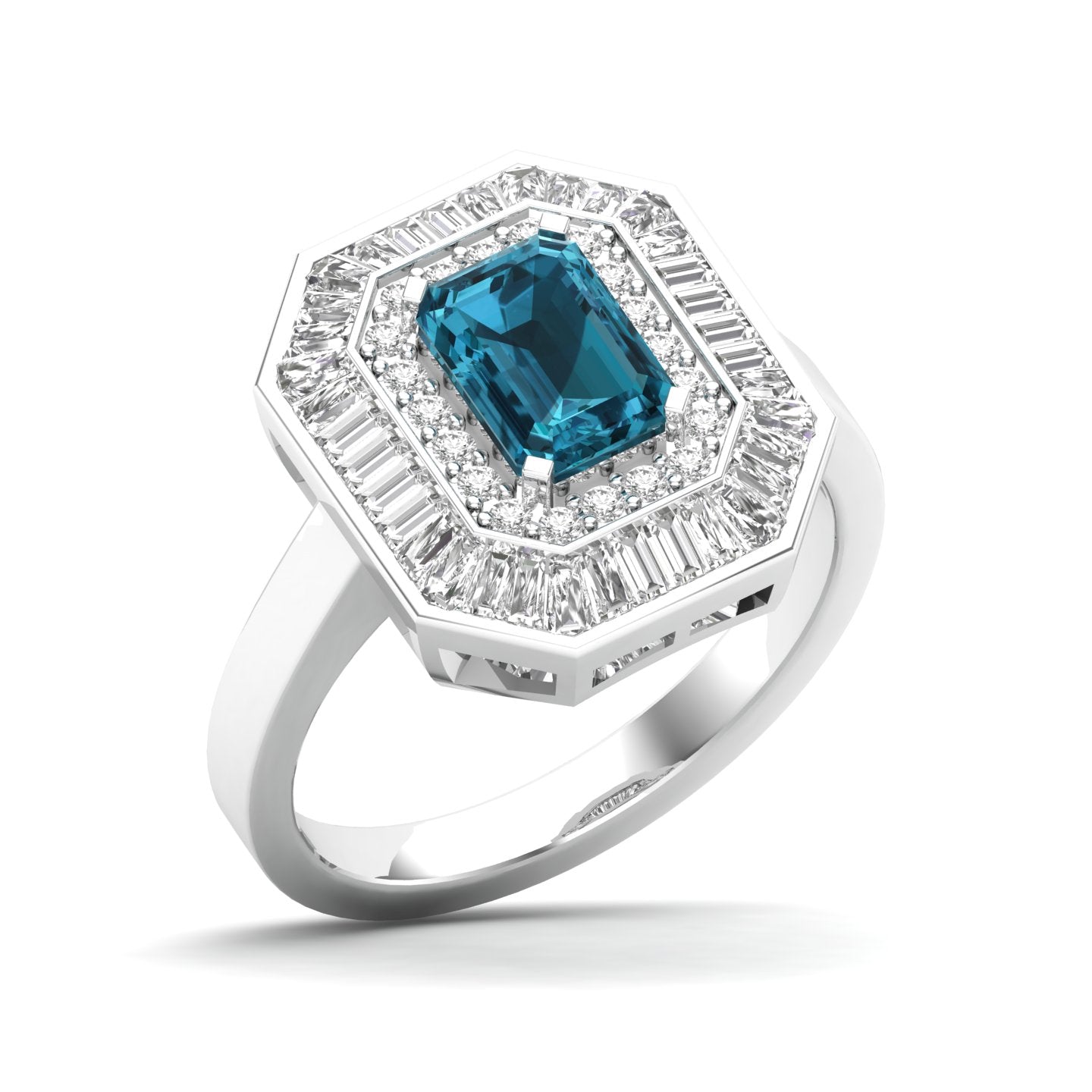 Maurya Recherche Octagon Ruby Engagement Ring with Diamond Halo