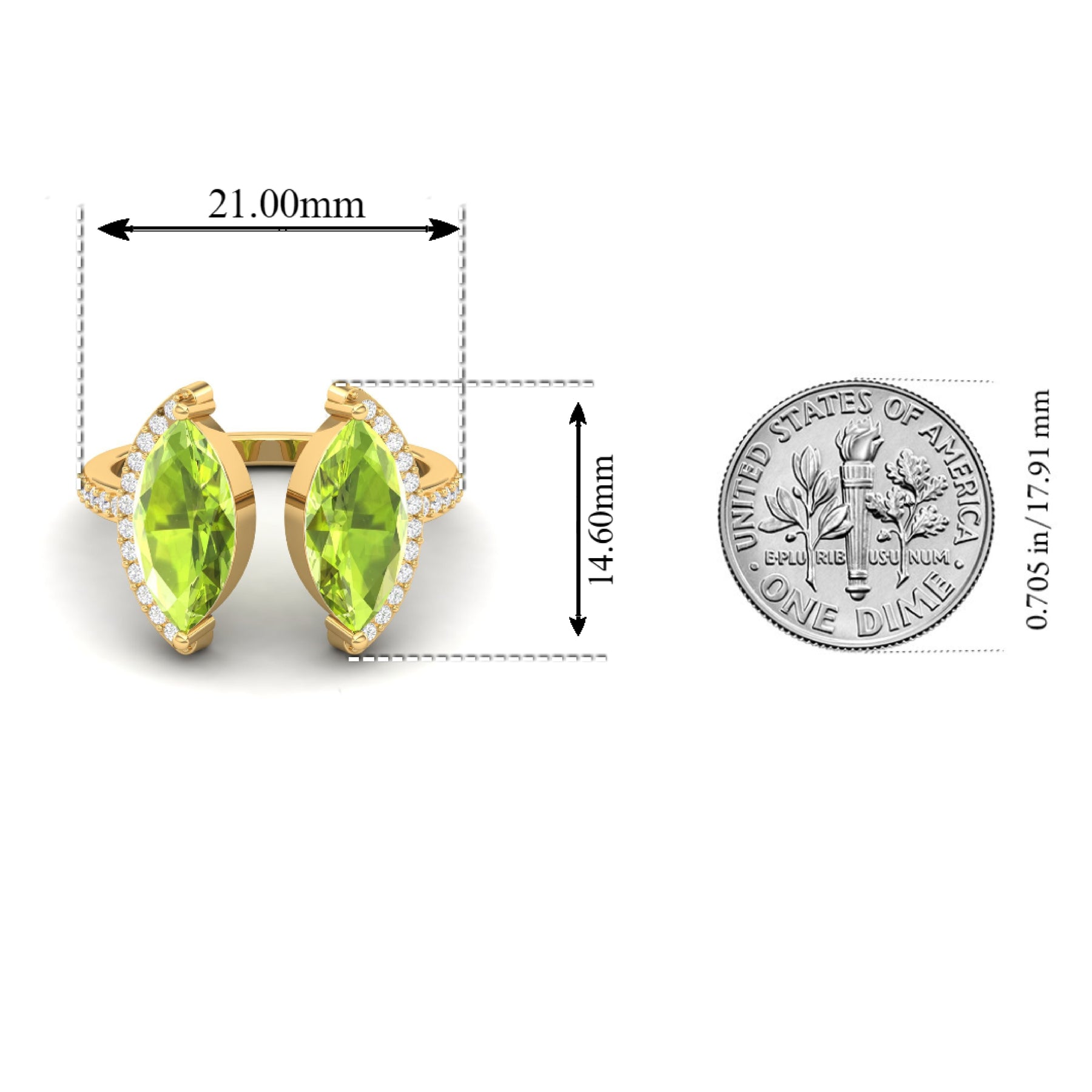 Maurya Nature Eyes Peridot Two Stone Engagement Ring with Accent Diamond