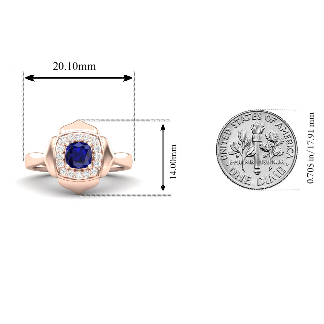 Maurya Solitaire Cushion Sapphire Prime Engagement Ring with Diamond Halo