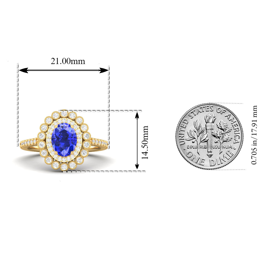 Maurya Tanzanite Subtle Engagement Ring with Diamond Halo