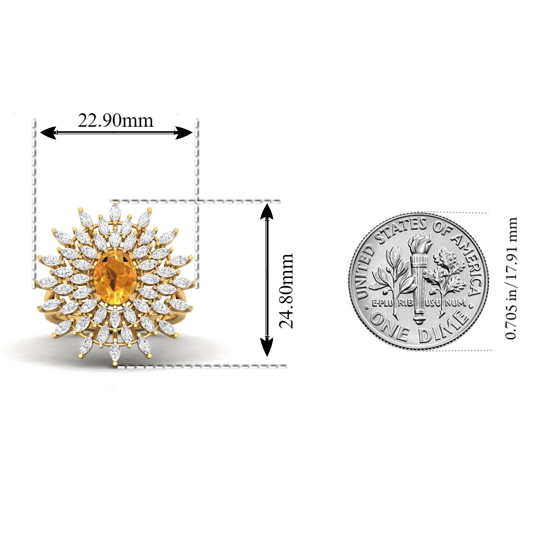 Maurya Solitaire Citrine Sunflower Cocktail Ring with Marquise Diamonds