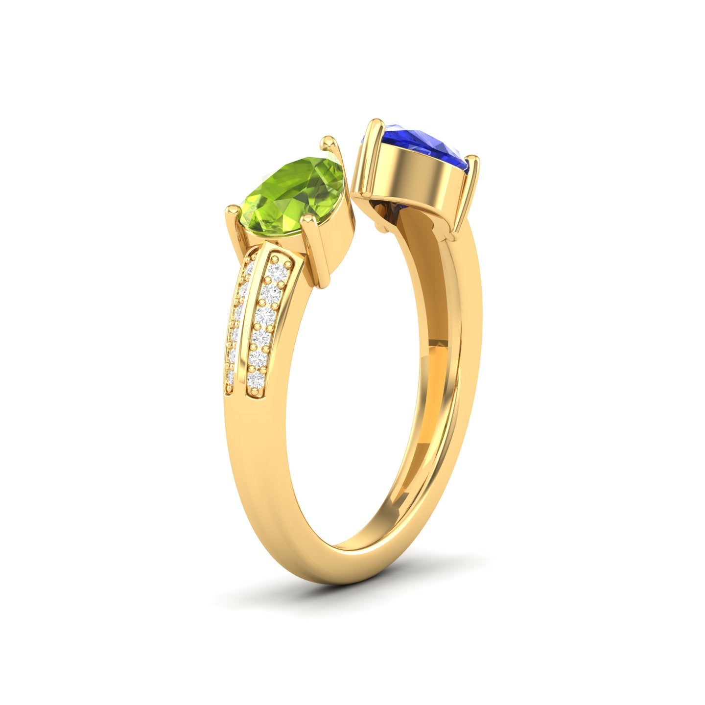 Maurya Peacock Peridot and Tanzanite Open Ring with Accent Diamonds