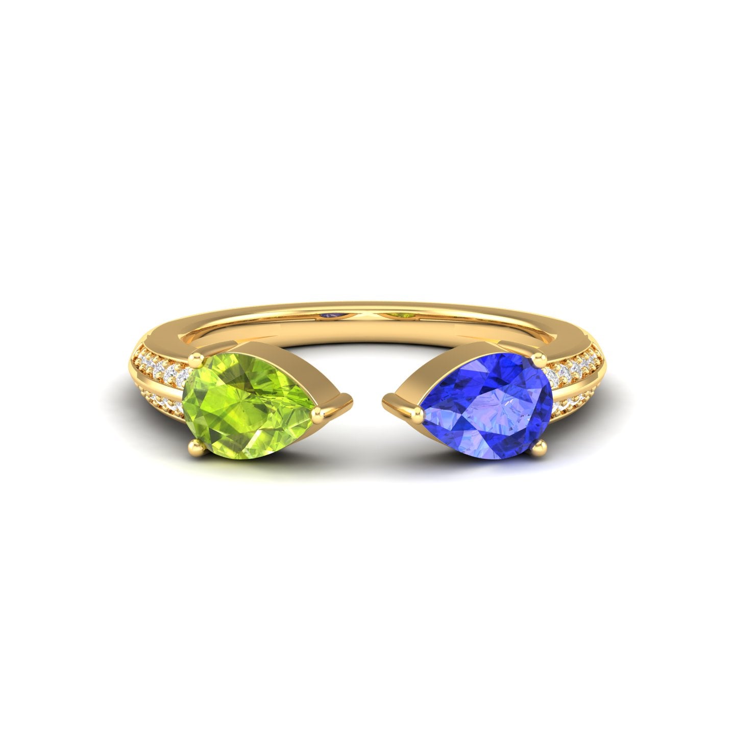 Maurya Peacock Peridot and Tanzanite Open Ring with Accent Diamonds