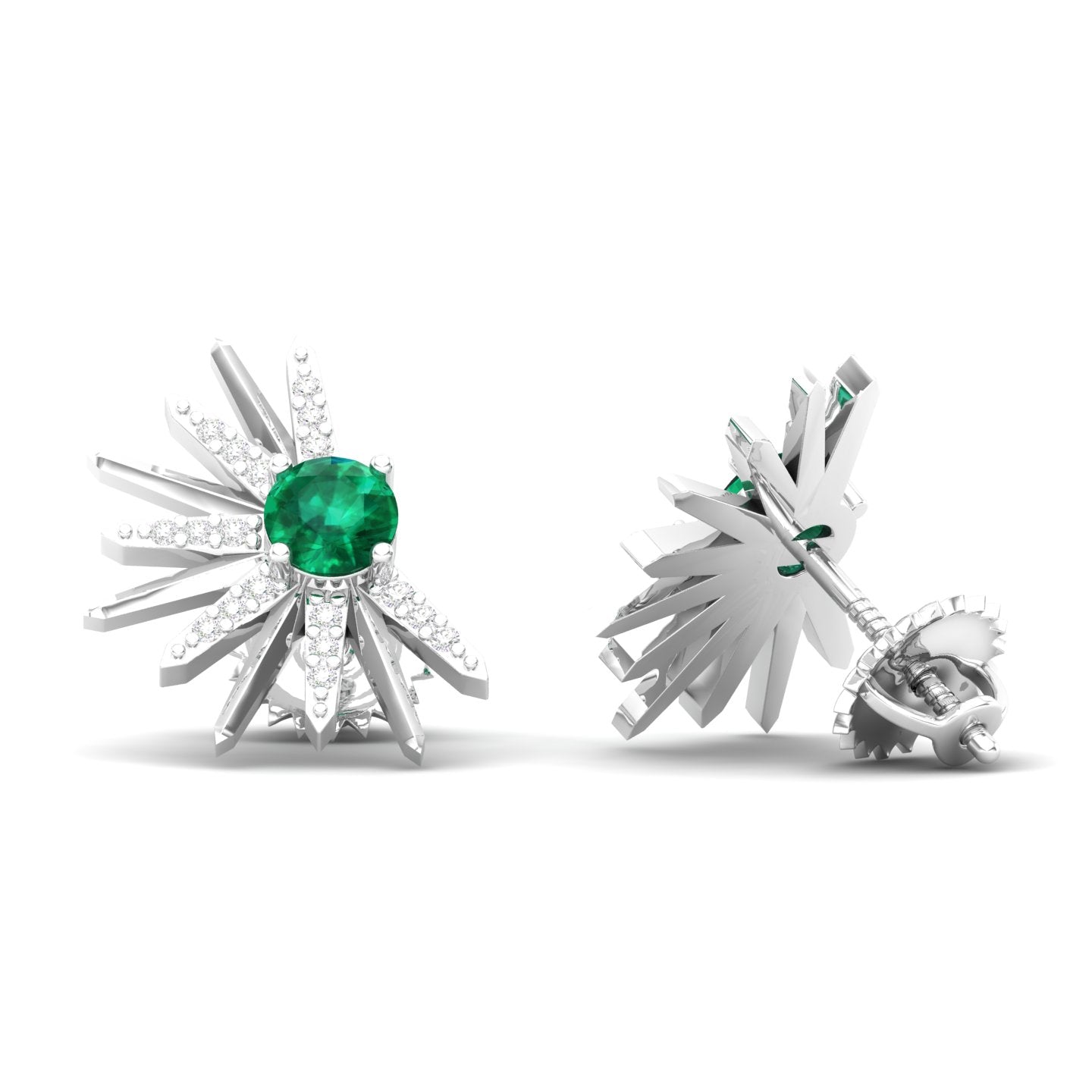 Maurya Emerald Rays From The Center Push Back Earrings with Diamonds