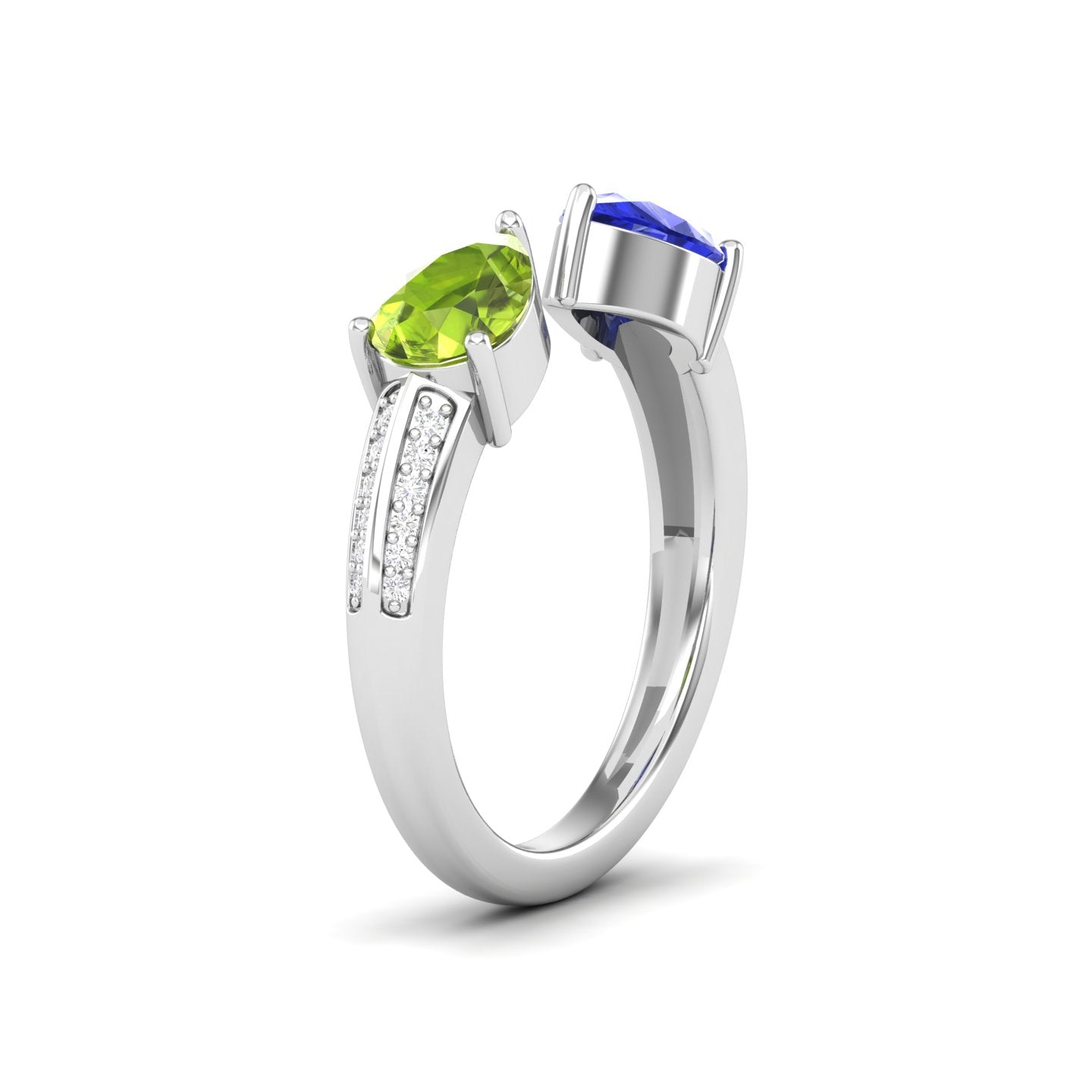 Maurya Peacock Peridot and Tanzanite Open Ring with Accent Diamonds
