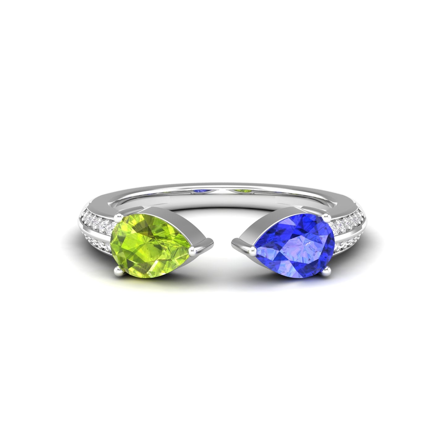 Maurya Peacock Peridot and Tanzanite Open Ring with Accent Diamonds