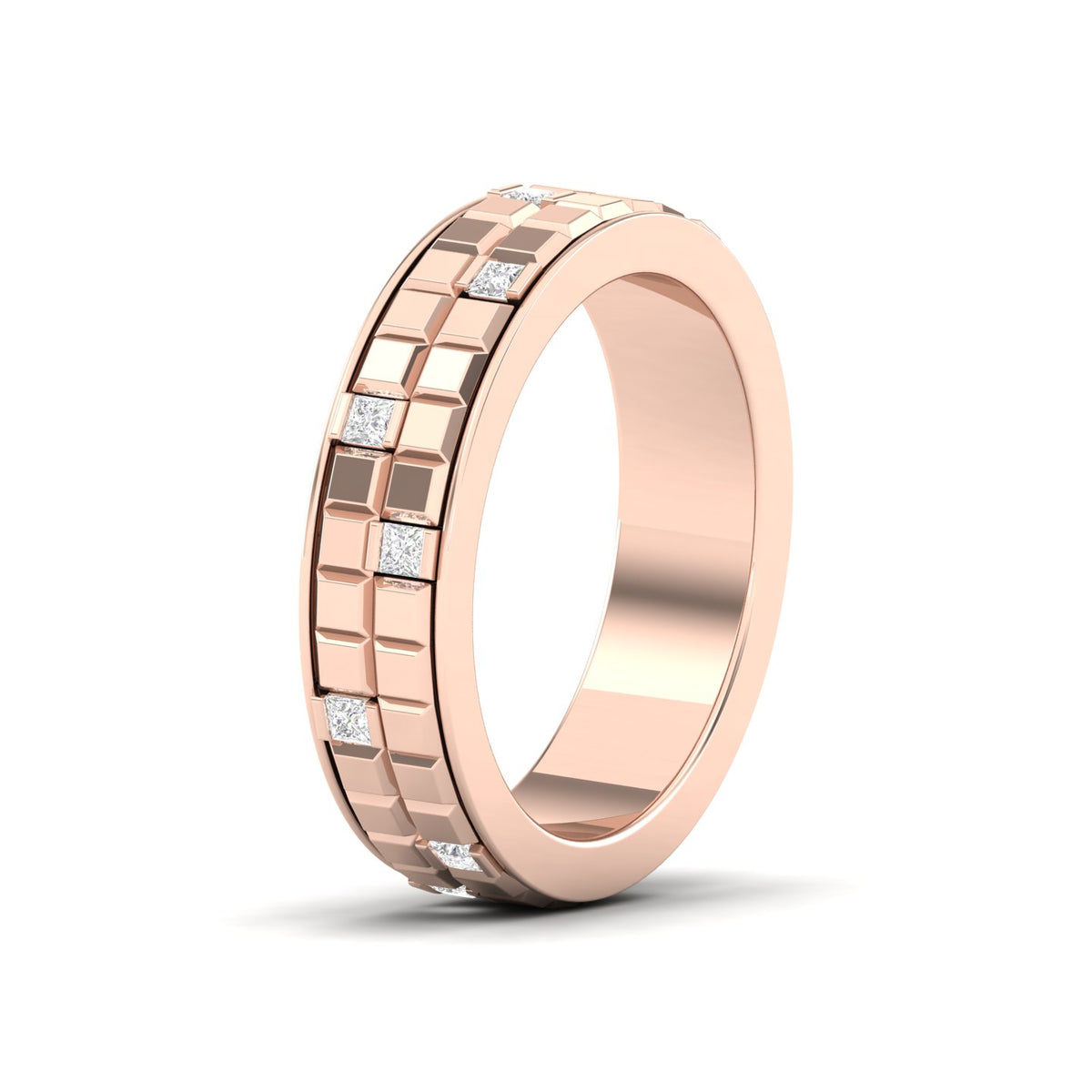 Maurya Half Bezel Set Princess Diamond Oblong Stackable Wedding Band