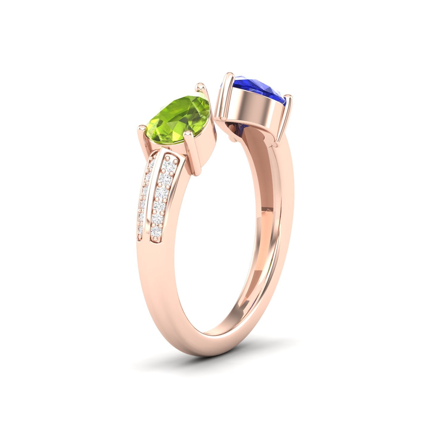 Maurya Peacock Peridot and Tanzanite Open Ring with Accent Diamonds