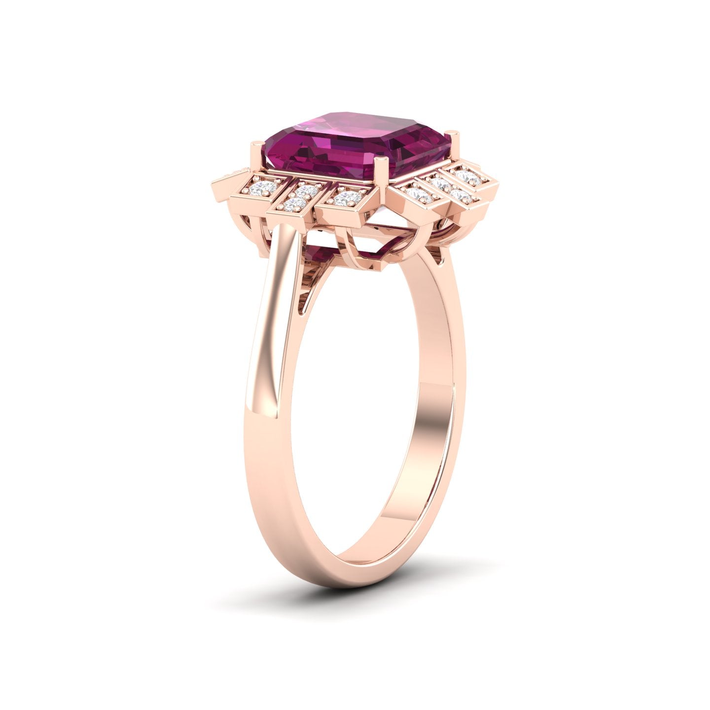 Maurya Asscher Cut Garnet Solitaire Firecracker Engagement Ring with Diamonds
