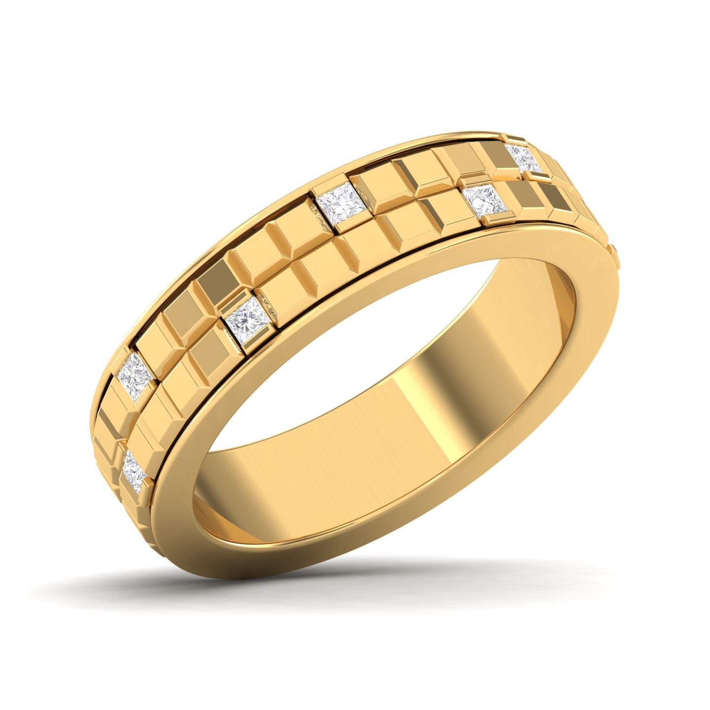 Maurya Half Bezel Set Princess Diamond Oblong Stackable Wedding Band