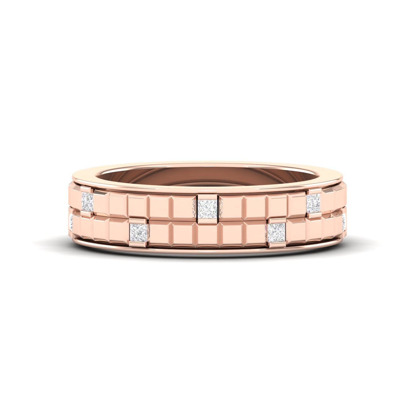 Maurya Half Bezel Set Princess Diamond Oblong Stackable Wedding Band