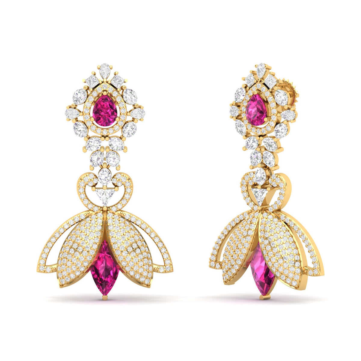 Maurya Herrlich Pink Amethyst Dangle Earrings with Pave Set Diamonds