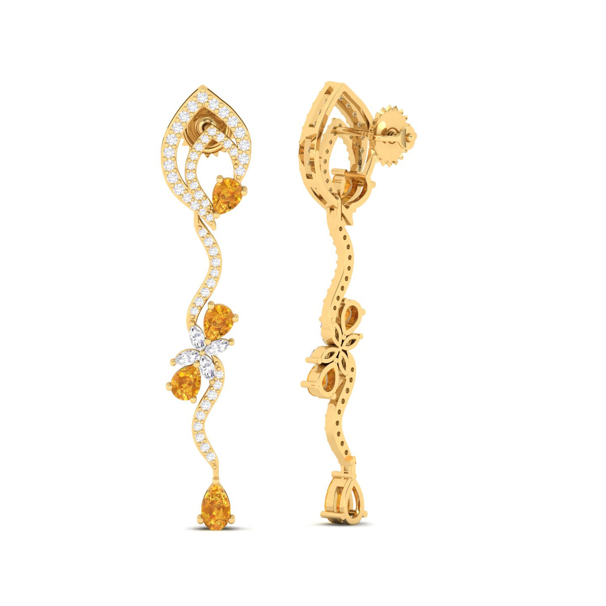 Maurya Ivy Drop Earrings with Citrine and Diamonds