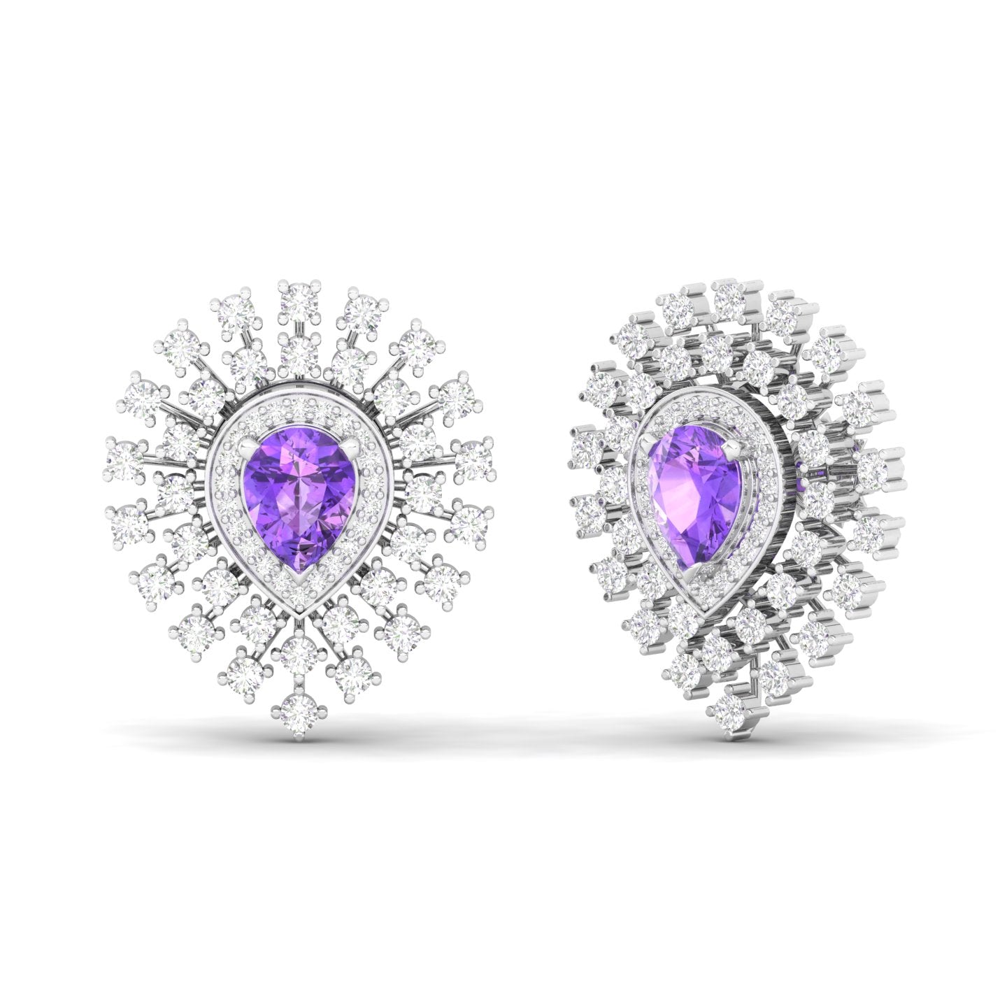 Maurya Boda Amethyst Push Back Earrings with Diamonds