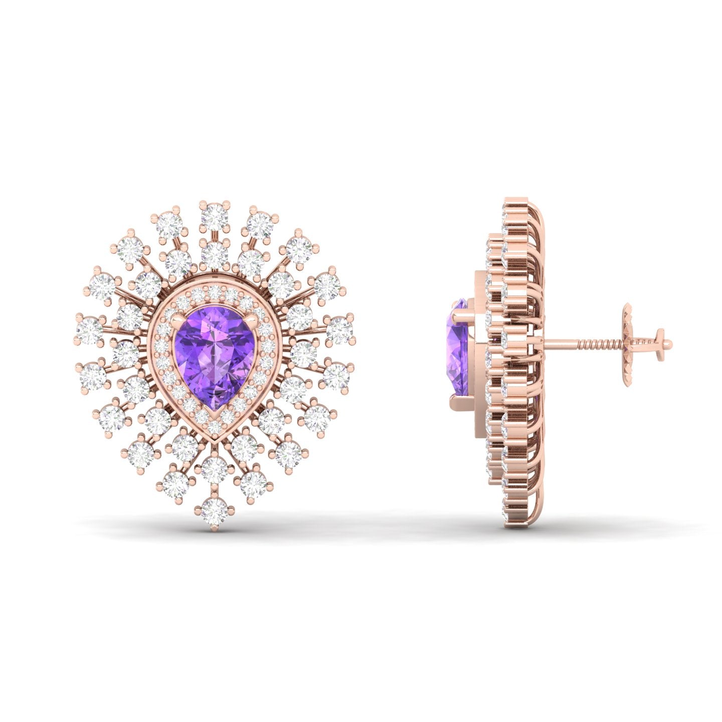 Maurya Boda Amethyst Push Back Earrings with Diamonds