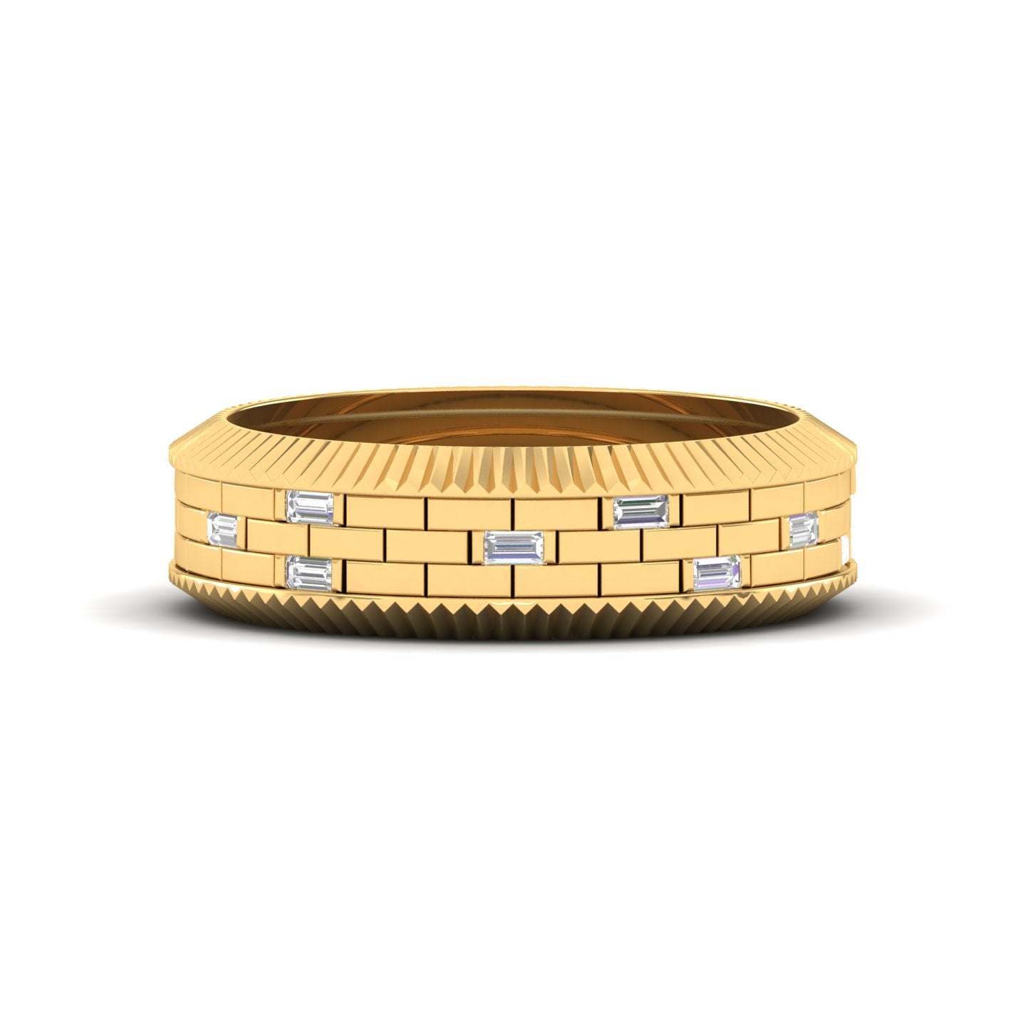 Maurya Brick Pattern Baguette Diamond Mattoni Stackable Wedding Band