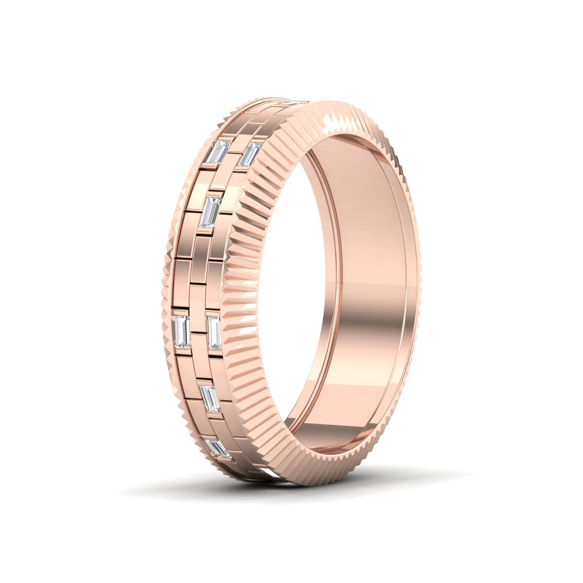 Maurya Brick Pattern Baguette Diamond Mattoni Stackable Wedding Band