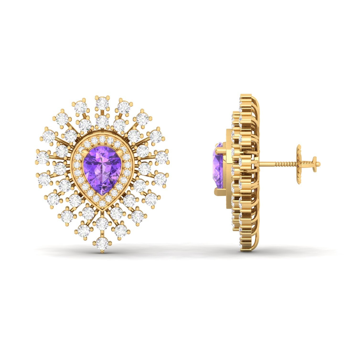 Maurya Boda Amethyst Push Back Earrings with Diamonds