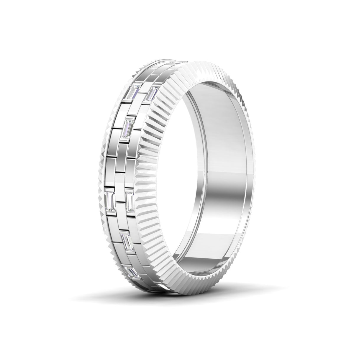 Maurya Brick Pattern Baguette Diamond Mattoni Stackable Wedding Band