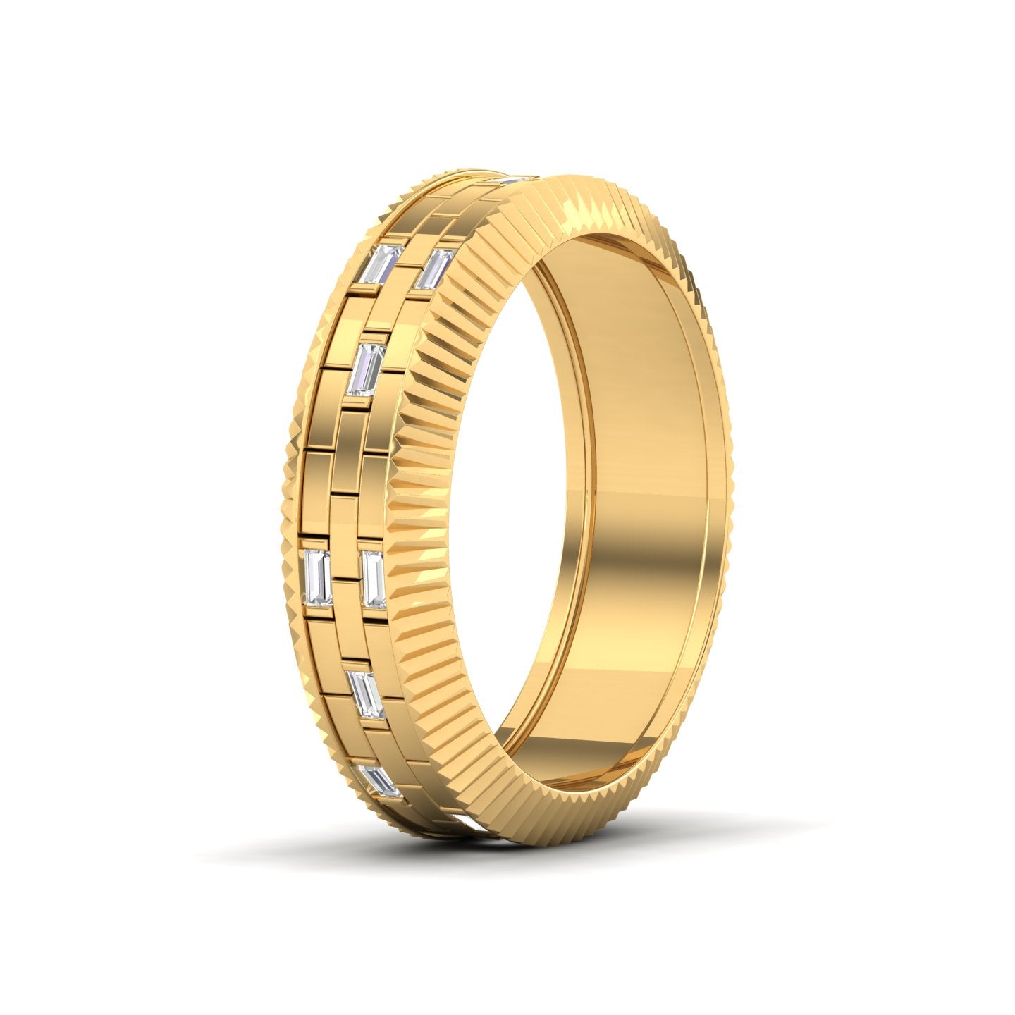 Maurya Brick Pattern Baguette Diamond Mattoni Stackable Wedding Band