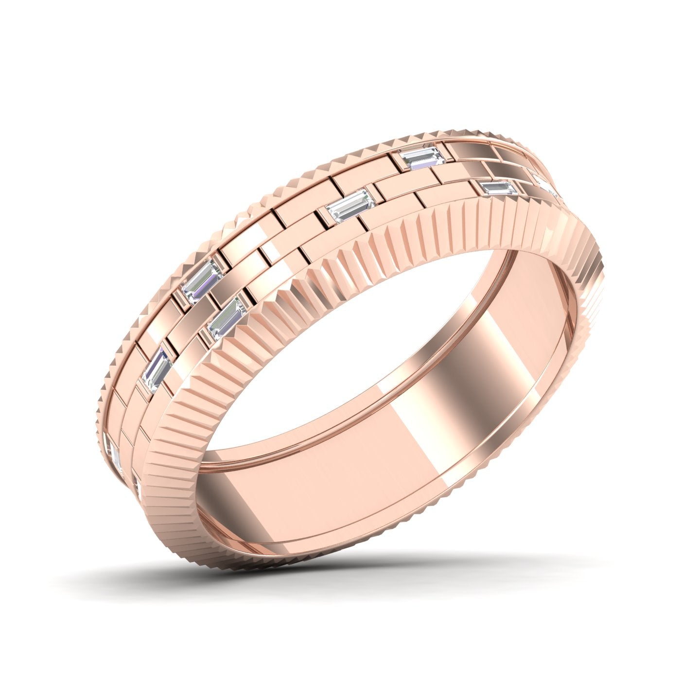 Maurya Brick Pattern Baguette Diamond Mattoni Stackable Wedding Band