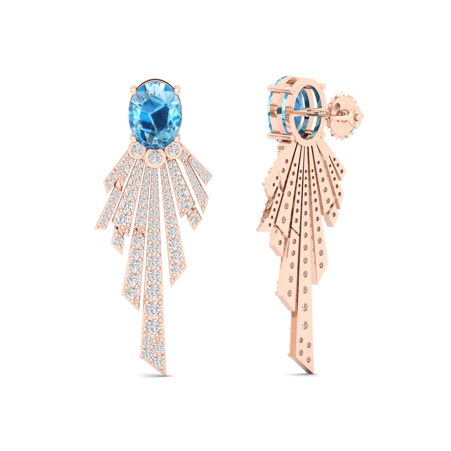 Maurya Blue Topaz Pyre Fashion Earrings with Pave Set Diamonds