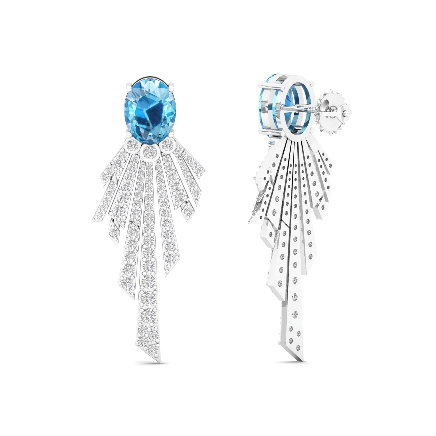 Maurya Blue Topaz Pyre Fashion Earrings with Pave Set Diamonds